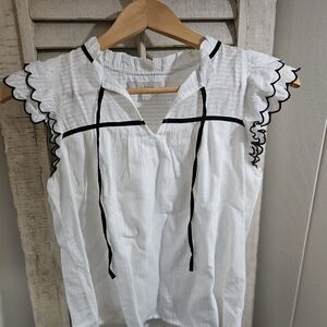 LOFT White Blouse with Black Trim